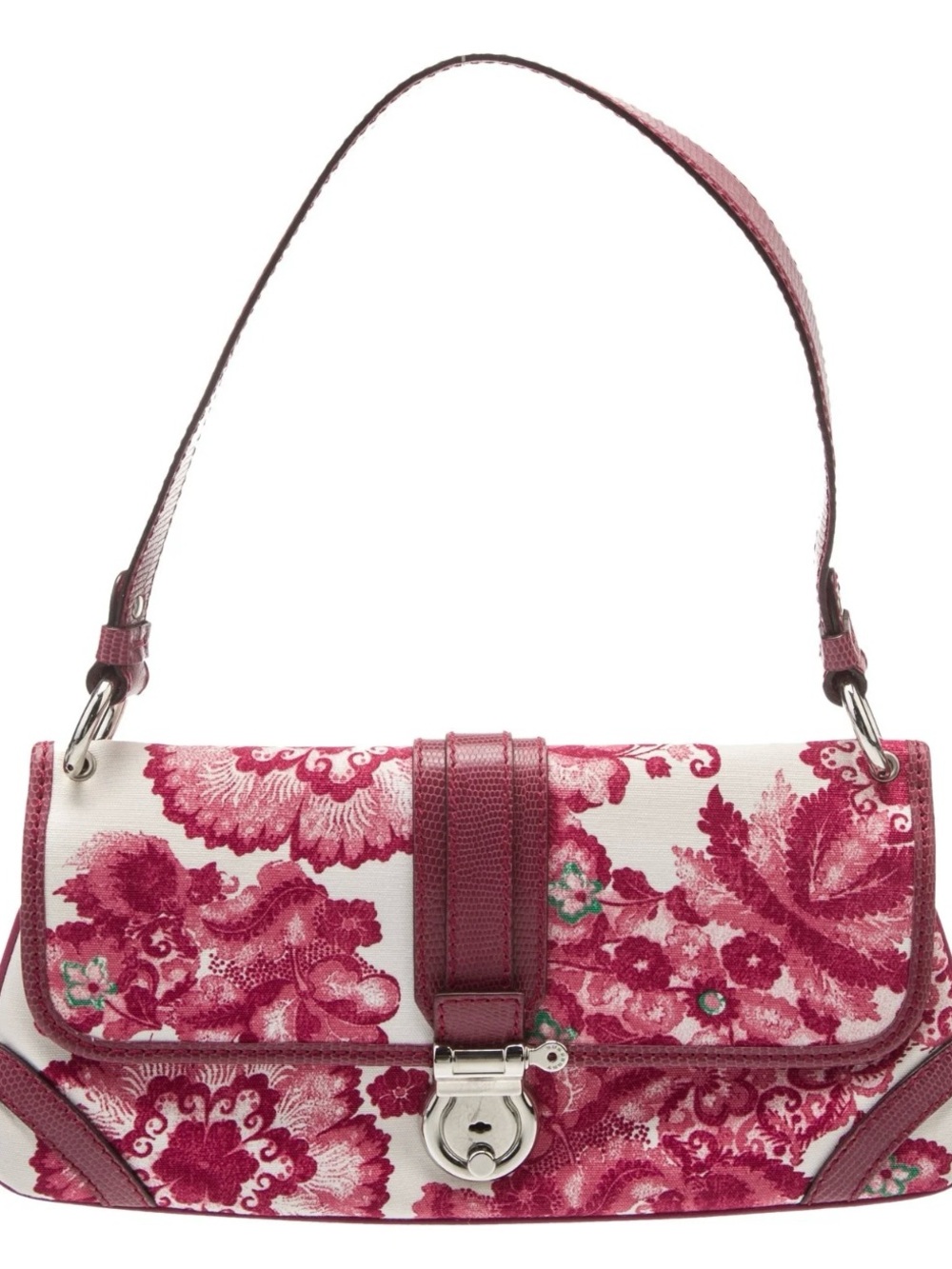Vintage Burberry Pink and White Floral Canvas Shoulder Bag